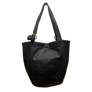 Coach Women’s Black Leather With Brass Hardware Double Handle Tote Bag